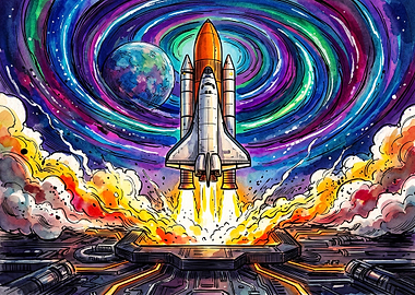 Vibrant Space Shuttle Launch Illustration