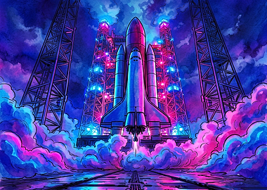 Neon Space Shuttle Launch