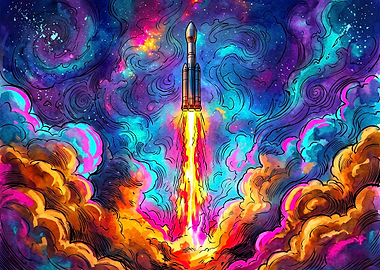 Vibrant Rocket Launch Into Space