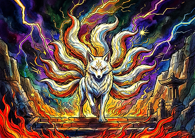 Nine-Tailed Fox Spirit in Storm