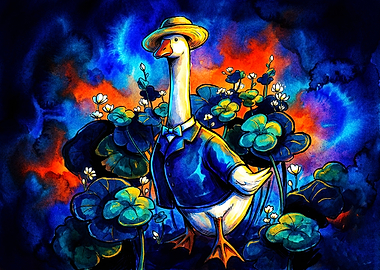 Dapper Goose in a Vibrant Garden