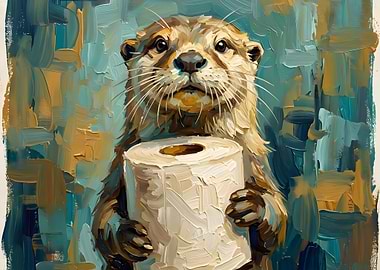 Cute Otter Holding Toilet Paper