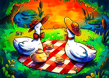 Two Ducks Having a Picnic