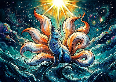 Celestial Nine-Tailed Fox Fantasy Art