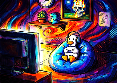 Gamer Duck in Neon Room