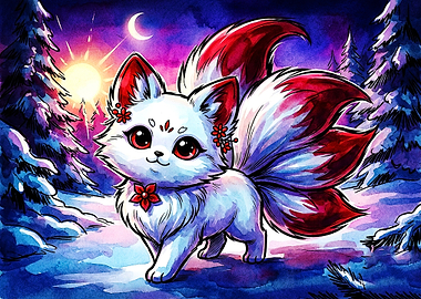 Cute Nine-Tailed Kitsune in Winter