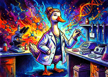 Scientist Duck in Vibrant Laboratory
