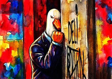Goose in Suit Knocking on Door