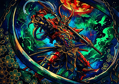Stained Glass Samurai Warrior Illustration