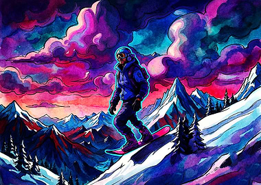 Vibrant Psychedelic Snowboarding Adventure