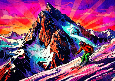 Psychedelic Skiing Mountain Adventure