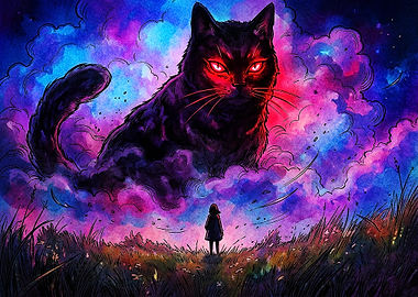 Giant Cosmic Cat and Girl