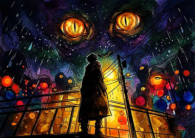 Person Facing Giant Cosmic Eyes