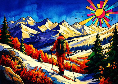 Vibrant Mountain Skiing Adventure
