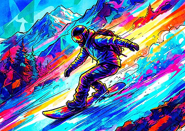 Vibrant Abstract Snowboarding Action