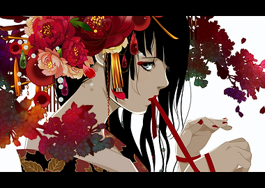 Elegant Anime Girl with Floral Headdress