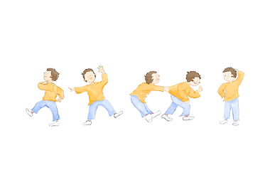 Watercolor illustration of boy's movements