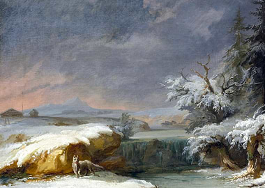 Snowy River Landscape with Wolf Painting by Caspar Wolf