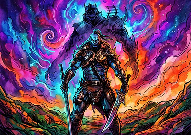 Blue Warrior with Spectral Guardian