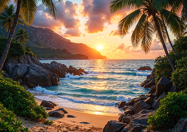 Tropical Beach Sunset Paradise