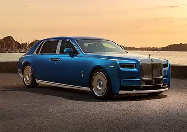 Blue Rolls-Royce Phantom at Sunset
