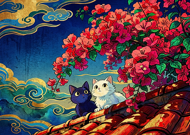 Two Cats on a Rooftop