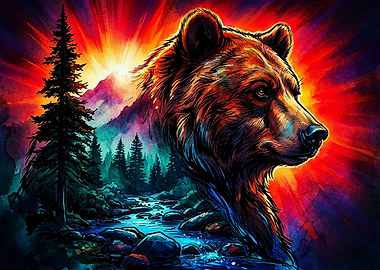 Vibrant Grizzly Bear Mountain Landscape