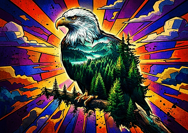 Double Exposure Bald Eagle Forest Art
