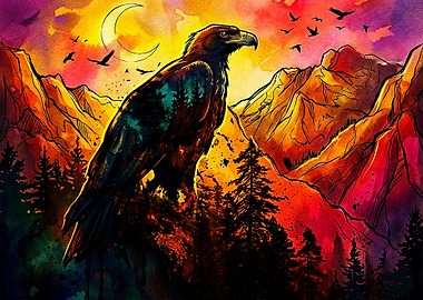 Majestic Eagle in Vibrant Mountain Landscape