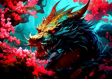 Fierce Dragon Amidst Cherry Blossoms
