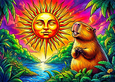 Capybara Worshipping the Radiant Sun