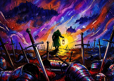 Knight Battlefield Lantern Art Post