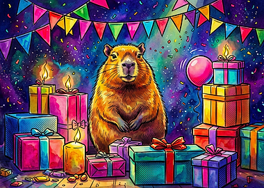 Capybara Birthday Celebration Illustration