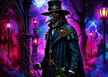 Plague Doctor Gothic Neon Poster