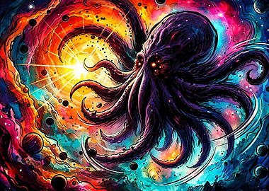 Cosmic Octopus Space Galaxy Art