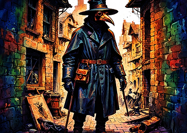 Plague Doctor Street Watercolor Art