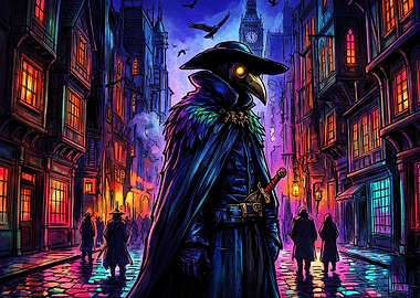 Plague Doctor Gothic Neon Art Poste