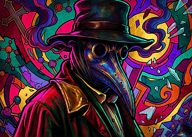 Plague Doctor Neon Trippy Art