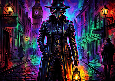 Plague Doctor Neon Cyberpunk Art