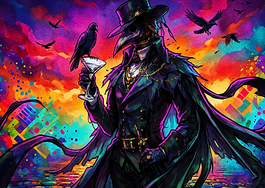 Plague Doctor Colorful Art Poster