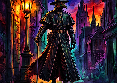 Plague Doctor Gothic Watercolor Art
