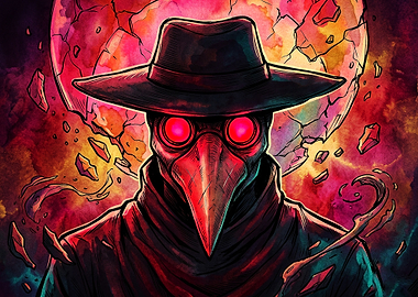 Plague Doctor Red Moon Dark Art