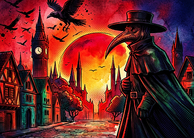 Plague Doctor Gothic Red Moon Art