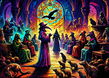 Plague Doctor Gothic Neon Art Poste