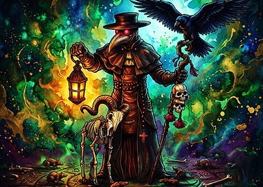 Plague Doctor Neon Dark Fantasy Art