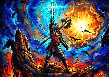 Knight Cross Epic Fantasy Art Poste