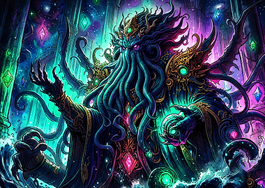 Cosmic Kraken Cyber Neon Art