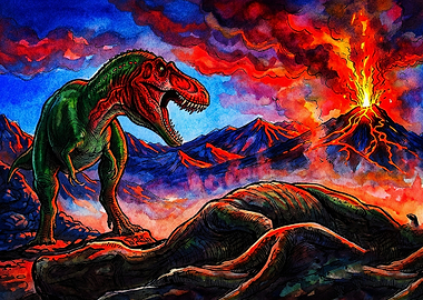 Tyrannosaurus Rex Before Volcanic Eruption
