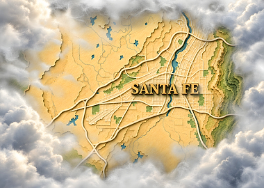 Santa Fe New Mexico Paper Map