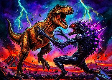T-Rex Versus Spiky Alien Monster